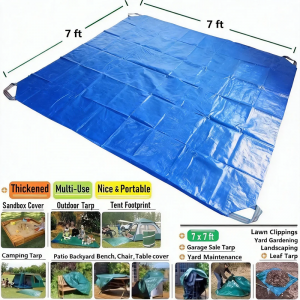 7x7피트 정원용 낙엽 방지 덮개 (손잡이 4개 포함) 방수 모래놀이터 덮개