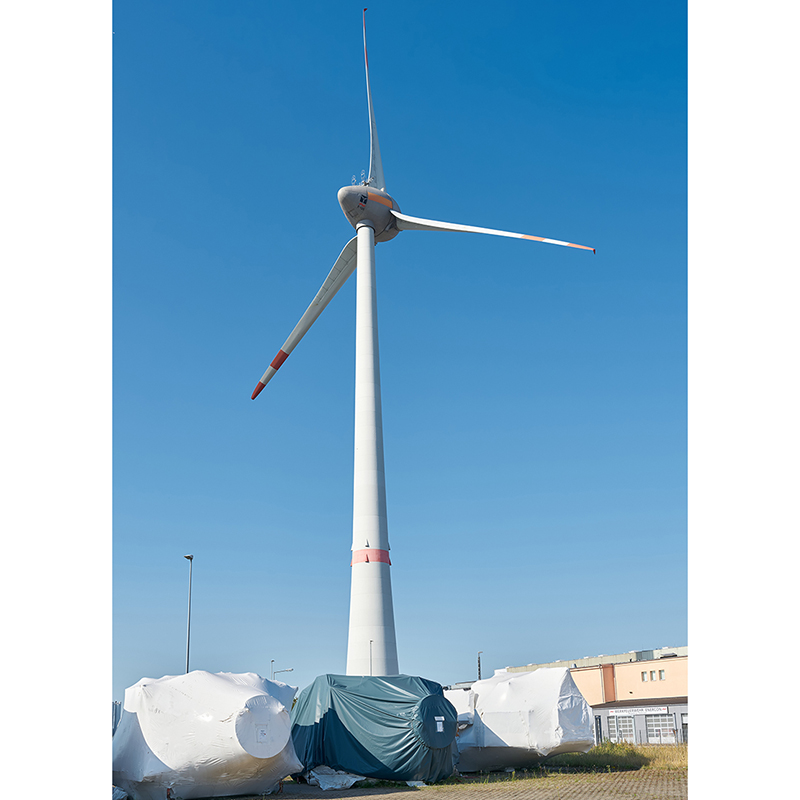 Magdeburg, Germany – June 10, 2022: Storage yard for components of wind turbines in the port of Magdeburg