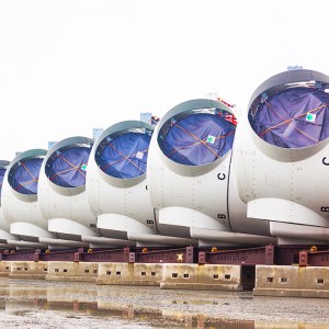 Custom Wind Turbine Component Protective Tarpaulin Covers (Hub & Tower) Scanning area for new large wind turbine rotors.