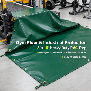 8′ x 10′ Heavy Duty PVC Tarp, 18oz 22Mil Waterproof UV Mildew Resistant Vinyl Tarp gym floor cover