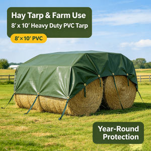 8′ x 10′ Heavy Duty PVC Tarp, 18oz 22Mil Waterproof UV Mildew Resistant Vinyl Tarp hay tarp