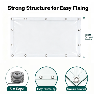 2x5m Waterproof Tarpaulin – 650g/m² Tear-Resistant PVC Cover UV Protection Windproof Transparent Tarp for Outdoor Use reinforced PVC tarp with grommets