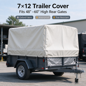 7×12 Trailer Cover with Rear Landscape/Ramp Gate 48” to 60” High trailer protective cover