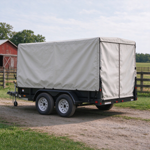 7×12 Trailer Cover with Rear Landscape/Ramp Gate 48” to 60” High trailer rain dust protection