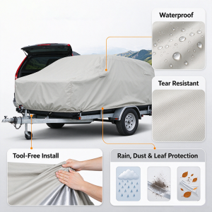 7×12 Trailer Cover with Rear Landscape/Ramp Gate 48” to 60” High utility trailer cover