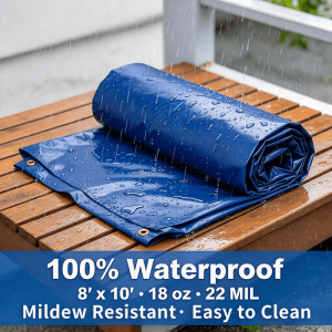 8′ x 10′ Heavy Duty PVC Tarp, 18oz 22Mil Waterproof UV Mildew Resistant Vinyl Tarp waterproof pvc tarp